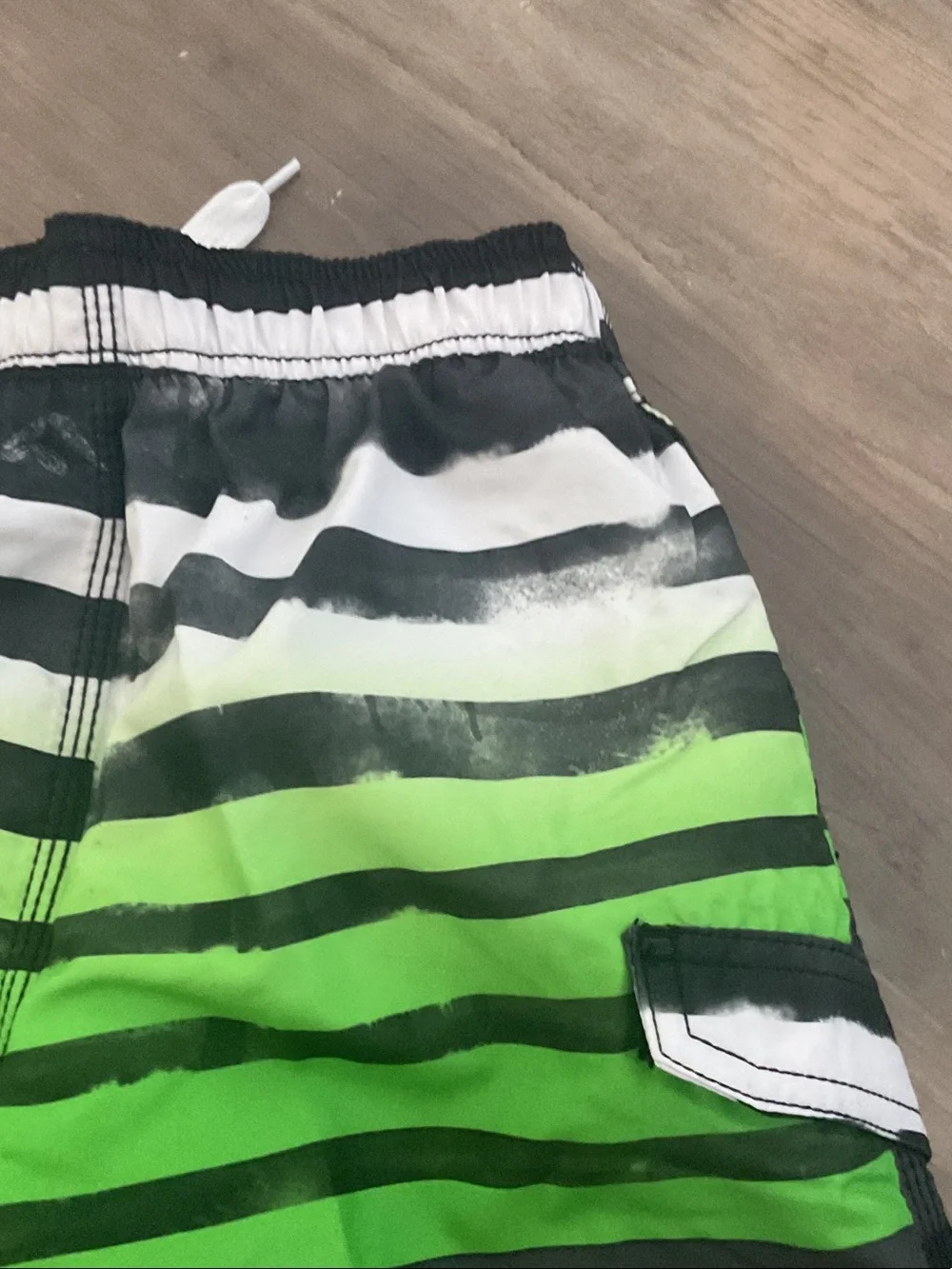 Kanu Surf Green Black White Striped Boys Swim Trunks